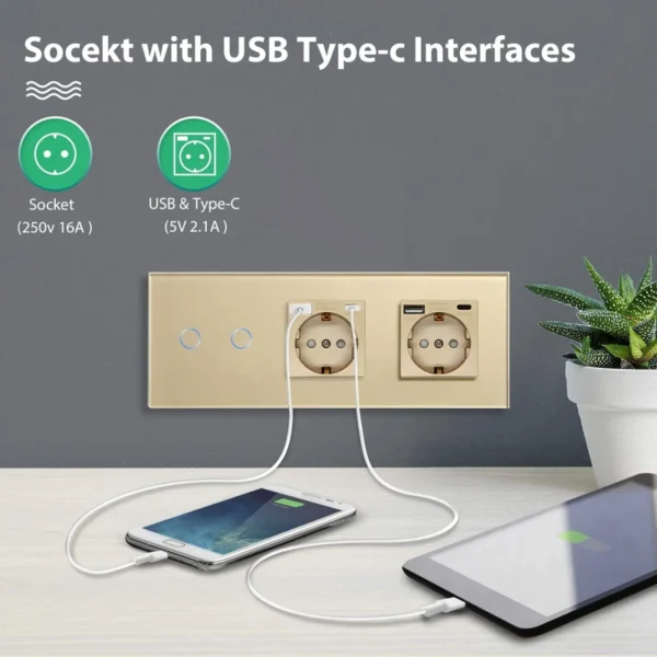 Touch Prekidač + Dupla USB C Utičnica